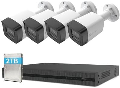 EZVIZ 4K Überwachungskamera aussen Sicherheitssystem, 4X 8MP PoE IP Kamera mit 2TB HDD NVR für 24/7 Aufzeichnung, Farbnachtsicht & Personen-/Fahrzeugerkennung, IP67, H3K PoE Kit