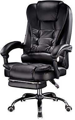 TONZN Silla ejecutiva de Masaje para computadora, Silla de Oficina con calefacción, sillón reclinable de Cuero sintético con Respaldo Alto, Silla giratoria con reposapiés, Color Beige (Negro)