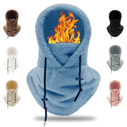crazy bean Mütze Fleece Winter Sturmhaube Warme Kapuzenschal 2 in 1 Winddicht Hut mit Wolle-Futter para Ski Cycling(Blau)