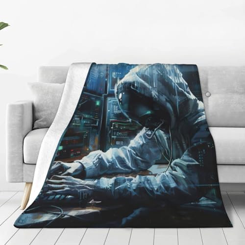 Flanelldecke mit Hacker-Attack-Aufdruck, ultimativer Komfort, tragbare Decke, leichte Luxus-Baumwolldecke