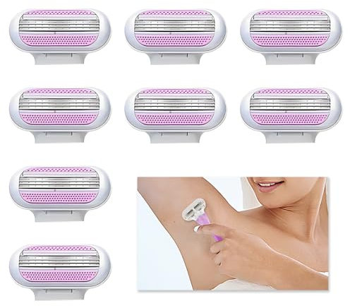 8 Stück Rasierklingen für Damen Kompatibel Venus, Ersatzklingen für Damenrasierer, Rasierer Damen mit 3 fach Klingensystem, Feuchtigkeitsstreifen für sanfte Rasur, Langlebig für empfindliche Haut Rosa