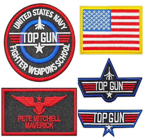 5 PCS Top Gon Bügelaufnäher für Kleidung, USA US Flagge Aufnäher bestickt nähen Aufnäher Luftwaffe Marine Armee Jacke taktische militärische Logo dekorative Applique