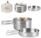 Udbrud Ensemble d'ustensiles de cuisine de camping en acier inoxydable avec couvercle et poignée pliable - Ensemble de vaisselle d'extérieur portable pour camping, randonnée, pêche, pique-nique