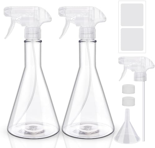 Hethyo Spray Bottles 10oz/300ml 2 Pack Plastic Mist/Stream Spraying Heavy Duty Plastic Water Spray Bottles for Hair, Cleaning Solutions, Plants (Clear)