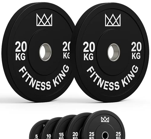 15kg Weight Plates - Rubber Bumper Plates for Barbell Weights Set for Men, Free Weights, Strength Training Equipment & Home Gym Lifting - (50mm Barbell Plate) by Fitness King