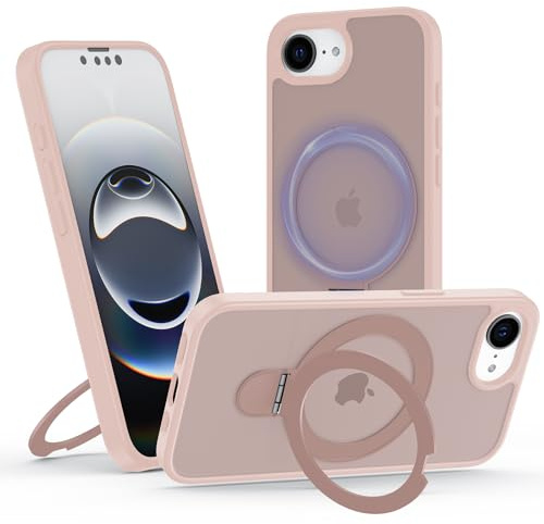 Meeter Hülle für iPhone 16e mit Magsafe, [ Magnetischer Ständer Unsichtbarer Standring ] Stoßfest Handyhülle Case Matt Kratzfeste Schutzhülle für iPhone 16e, rosa