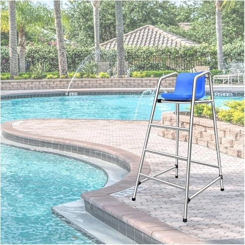 AviiSo Scaletta di Sicurezza Seggiolone da Piscina per Bagnino, 4ft 5ft 6ft Sedia di osservazione per bagnini in Acciaio Inox per Lago/Deck/Patio/Parco Acquatico(150cm/59in/4.9ft Tall)