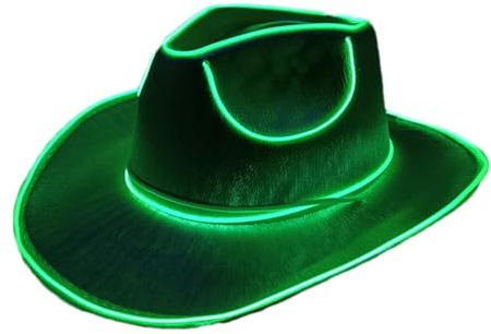Wisylizv Cowboy LED Hat - Light Up Flashing LED Brim | Sparkling Cowgirl Brimm | Bunte Pailletten Sharing Hatt mit Lichtern | Silberner Capeur für Streetdance Kostüm |
