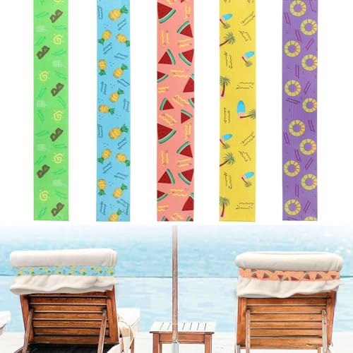 Solihigh 5Pcs Towel Bands for Sun Loungers, 40x5cm Elastic beach towel bands, Non-Slip Chair Towel Holders for Pool, Sunbed Straps Accessories for Summer Beach(5 Styles)