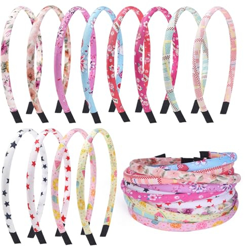 Nenjindz Mädchen Stirnbänder Blume Stoff Haarbänder, Mädchen Streifen Plaid Stirnband für Frauen Kinder Obst Stern Floral Bedeckt Haarreifen,Kinder Schule Haarreif Haarschmuck(12Stück)