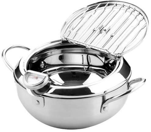 SOLUSTRE 1 pièce Friteuse à Induction avec Couvercle et Thermomètre Friteuse Contrôlable à Basse Température pour