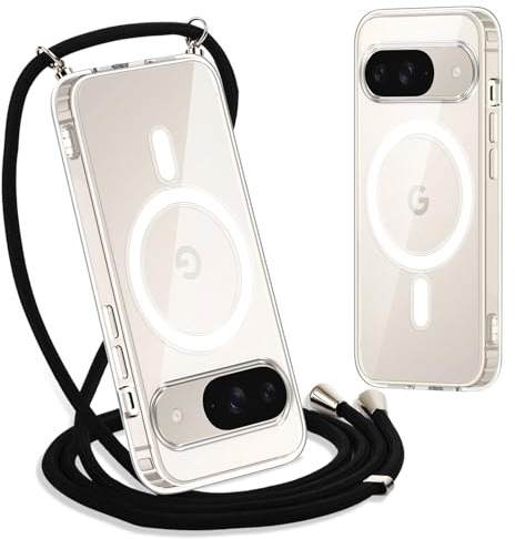 Yoedge Handyband für Google Pixel 9/9 Pro Hülle mit Band 6,3,Transparente Magnetisch Handyhülle [Kompatibel mit Magsafe],Schlank Dünn Silikon Stoßfest Schutzhülle mit Kordel zum Umhängen, Schwarz