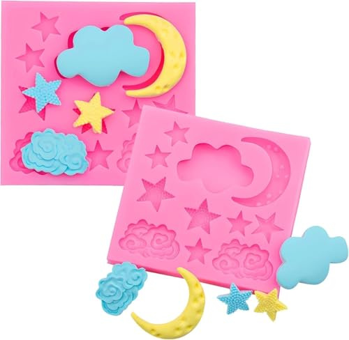 Silikonform mit Wolkenmotiv, 2 Stück, Rosa, Mond-Stern, Schokolade, Gummibärchen, Wolke, Fondant, Backform für Süßigkeiten, Kekse, Gelee, Schokolade, Kuchen, Dekoration für Zuhause und Küche