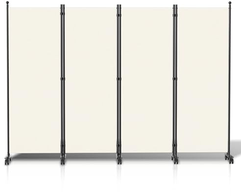 Eikuavons Paravent auf Rollen 228x181cm - Raumteiler 4 Teilig Beige für Wohnzimmer, Praxis Indoor Sichtschutz | Spanische Wand Klappbar (Beige)