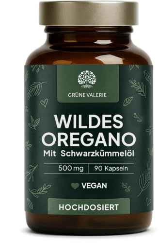 Wildes Berg Oregano Öl & Schwarzkümmel Öl Kapseln 90 Stück | 82% Carvacrol Oreganoöl & Schwarzkümmelöl, 250 mg Softgels, Grüne Valerie