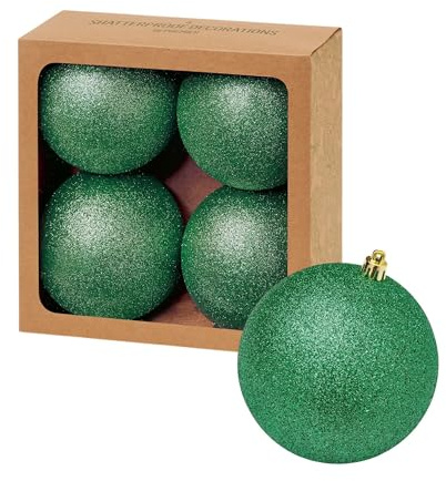 Set of 4 large christmas baubles - dark green bauble decorations - christmas tree hanging ornament - 10cm 100mm glitter baubles.