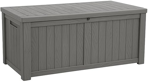 Centurion Supports TUNGSTEN 450 Litre 119 Gallon Waterproof Extra Large Lockable Easy-Open Garden Storage Box Outdoor Organiser in Greige