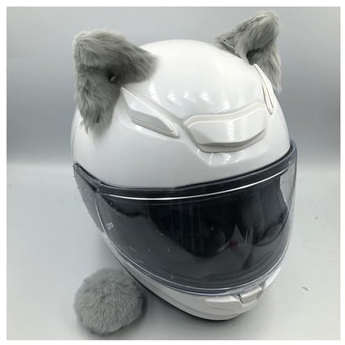 Hrlace 2 Stück Motorradhelm Dekoration Plüsch Motorrad Helm-Ohren und Schwanz Dekorations Süßer-Plüsch Katzenohrform Helm Aufkleber Helmzubehör Ohren Dekor für Motorradhelm Skihelm Grau