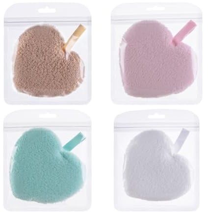 Sewroro 4 Wiederverwendbare Make Up Entferner Pads Herzform Sanfter Reinigungsschwamm aus Weichem Material für Gesicht Porentiefes Peeling für Zuhause und Reisen
