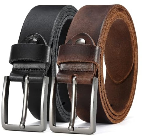 DOOPAI Gürtel Herren,Vollledergürtel Casual Arbeit 40mm Ledergürtel 2-Pack | Cowboy Anzug Ledergürtel,Einstellbare Gürtel Zweiteiliges Set