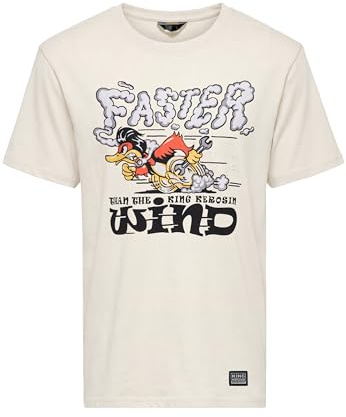 King Kerosin Herren T-Shirt Mit Cartoon-Art Print Faster Then The Wind