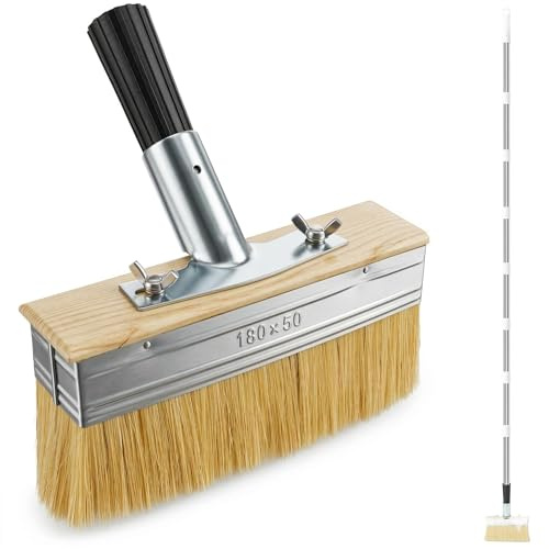 Decking Paint Brush with Long Handle, Adjustable Deck Stain Applicator with Thick Bristles, Block Staining Brushes for Outdoor Wood Floor Fence, Deck Coating, Fence and Decking Brush (6.9)