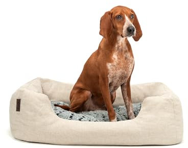 lionto Hundekörbchen mit flauschigem Wendekissen, kuscheliges Heimtierbett in meliertem Design mit tiefem Einstieg für Hunde & Katzen Aller Größen, 80x60 cm, weiches Hundebett, beige