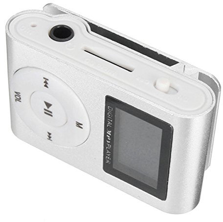 MASUNN Mini-USB-Clip Mp3 Music Media Player LCD-Bildschirm Unterstützung 16Gb Tf Card - Silber