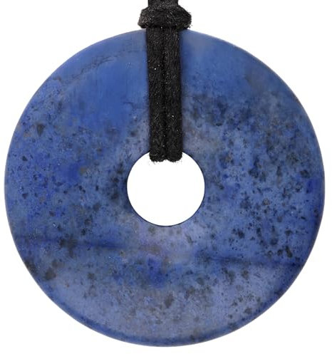 Lebensquelle Plus Edelstein Donut Ø 40 mm + Baumwollband + Edelsteinkarte | Naturstein Anhänger Halskette | Echte Heilsteinkette inkl. Band (Dumortierit)