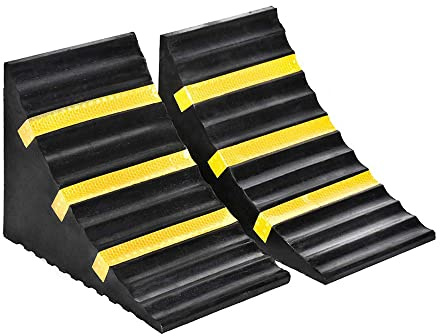 Genubi Industry Unterlegkeil aus Vollgummi, robust, extra groß, mit tragbarem Griff, für Anhänger, LKW, Nutzfahrzeuge und Wohnmobile, 24,9 x 15,2 x 17,8 cm, Schwarz, 2 Stück