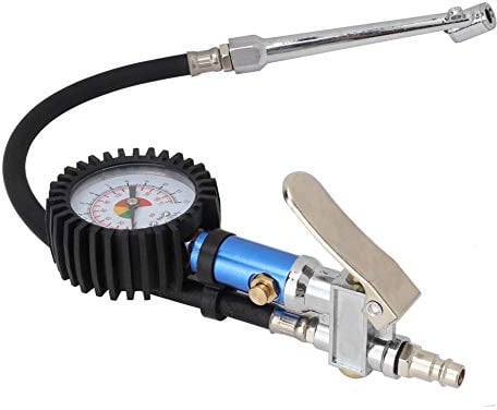 Hililand 0-12 Bar Self clamping Tire Inflator with Air Pressure Gauge Tire Pressure Gun Self-Clamping Tyre Pressure Gun with Air Pressure Gauge Air Compressor Tyre Inflator Attachment