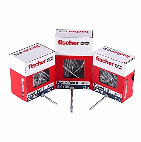 fischer PowerFast II PTF 3,5 x 35, Spanplattenschraube (200 Stk.) mit Vollgewinde, Pan Head mit Innenstern, Schraube für Holzverarbeitung, reduziert Einschraubwiderstand & Einschraubzeit