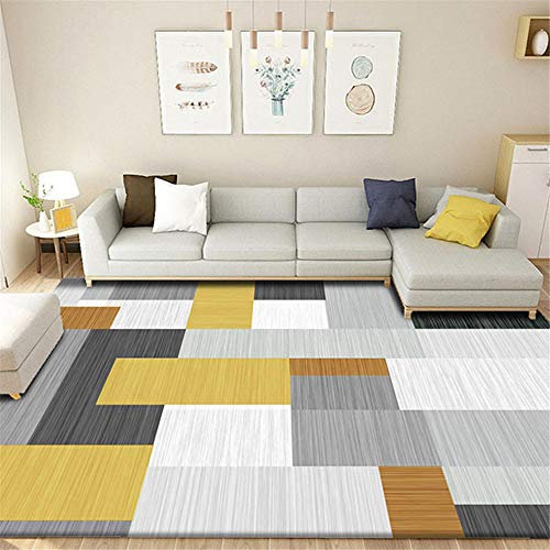 Tappeto Salotto Lavabile In Lavatrice giallo Tappeto Salon Grigio Giallo Rettangolo Modello classico Tappeto facile da pulire Resistente Tappeto Camera Da Letto Grande 70X140 CM Tappeto Salone 2ft 3.6
