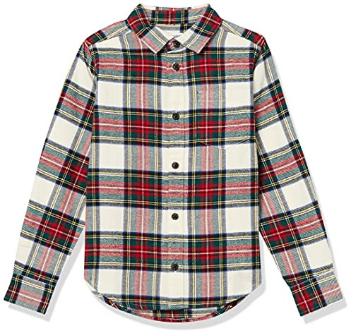 Amazon Essentials Camisa de franela con botones para niños pequeños, a cuadros verdes y rojos, talla 3T