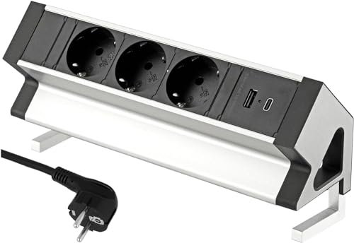 Aluminium Aufbausteckdose 3-Fach, USB-A USB-C, Klemm-Montage