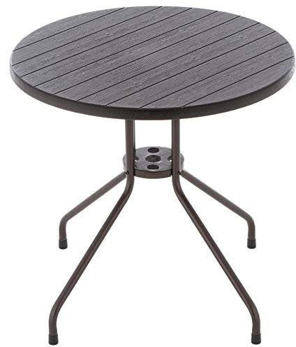 Nexos Trading Bistrotisch runder Tisch im Holz Design braun Ø 80 cm Höhe Gartentisch Esstisch Balkontisch Beistelltisch - Platte Kunststoff - Gestell Stahl