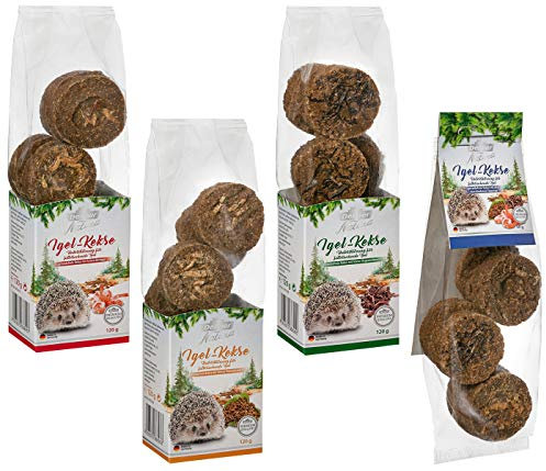 Dehner Natura Premium Igelfutter, Igelsnack Proteinkekse, Ergänzungsfutter für Igel, proteinreich / artgerecht, Mix aus verschiedenen Sorten, 4 x 120 g (450 g)
