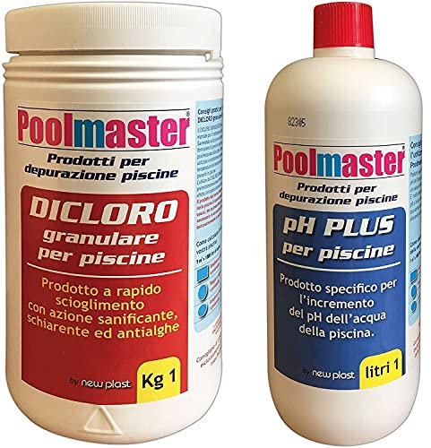 New Plast Kit Mantenimento acque Piscina, 3004 Correttore di PH Plus 1 lt + 2917 Dicloro in Grani ad Azione Rapida 1 kg
