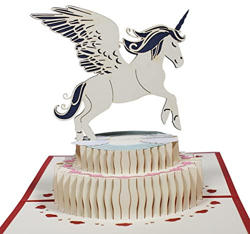 Magic Ants Alles Gute zum Geburtstagskarte, Pop-Up-Geburtstagskarte fuer Kinder, 3D-Grusskarte Geburtstag fuer Neugeborene Babyparty-Party-Einladungen, Farbe Rot Einhorn Geburtstagskarte