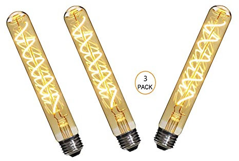 Ruihua T30 Edison Bombilla led 4W 185mm No Regulable Tubular Ámbar Iluminación de Vidrio Blanco Cálido 2200K Vintage Retro Filamento Lámpara Tapón de Rosca E27(3 Paquetes)