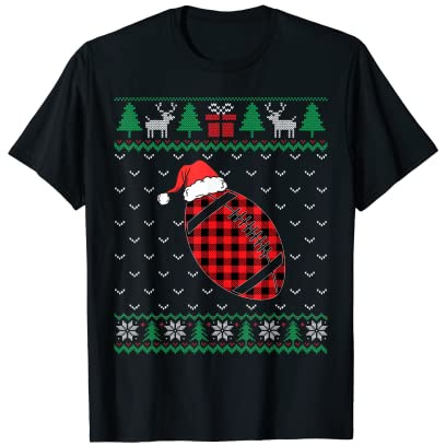American Football Schlafanzug mit rotem Karomuster, Weihnachtsmotiv T-Shirt