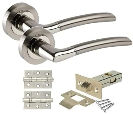 Golden Grace Indiana Duo Finish Door Handles Rose Latch, Duo Chrome Finish | Includes screws, hinges, and a 64mm spindle to fit standard UK doors, with concealed fixings for a tidy, modern finish.