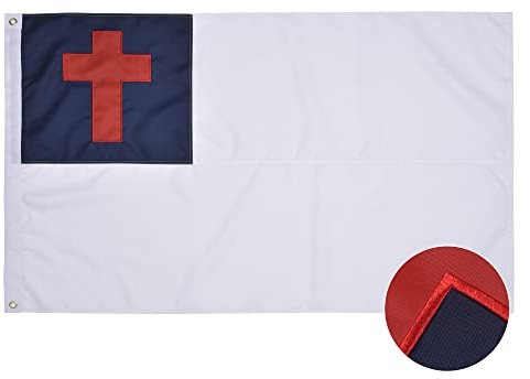 VICDRIA Bandera cristiana de 4 x 6 pies, banderas bordadas para exteriores con cruz de cristianismo para iglesia y fe de Jesús, resistentes y duraderas, poliéster Oxford 210D, ojales de latón
