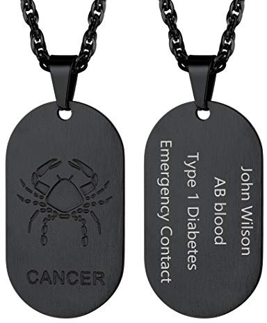 Richsteel Dog Tag Namensschild mit 12 Sternzeichen, personalisierbar, militärische Halskette, verstellbar, 60 cm lang, Platin, Schwarz, Gold, Geburtstagsgeschenk, Edelstahl