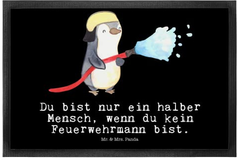Mr. & Mrs. Panda 50 x 75 cm Fußmatte Feuerwehrmann Herz - Geschenk, Schmutzfangmatte, freiwillige Feuerwehr, Türvorleger, Ausbildung, Danke,