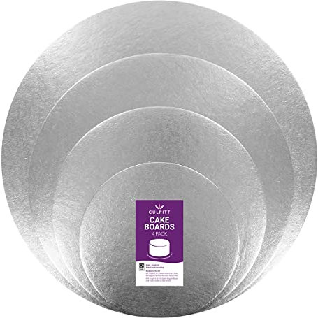 Culpitt Cut Edge Round Cards, 4 Board Multipack, 6, 8, 10, 12, Round Cake Cards, Silver Cake Boards, 1.8mm Thick, 4 Pack For Tiered Treats