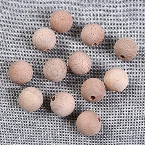 YIEUR 100 Stück Natur Holzperlen zum auffädeln, 14mm Holzkugel Buchenholz, Runde Holz Perlen Natur Holzkugeln mit Loch zum basteln für DIY Schmuckherstellung(14mm)