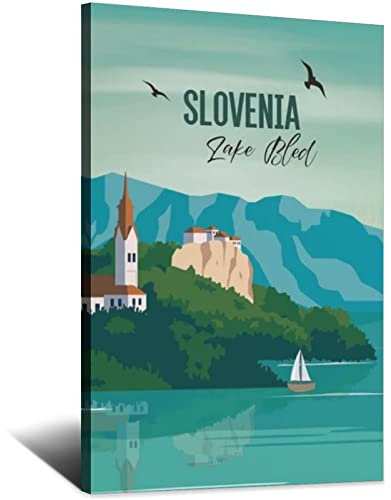 EWPLOREWASP Lake Bled Slowenien Vintage Reise Poster Leinwand Kunst Poster Geschenk Wanddekoration Gemälde Poster Dekorative Poster