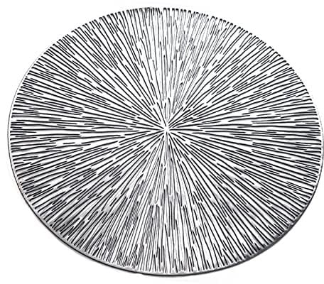 FIYSON 6 Stück Rund Tischset,38x38cm Vinyl Platzsets, Ausgehöhlte Platzse,Gläser Untersetzer,Rutschfest,Verbrühungssicher, Wasserfest,Waschbare PVC Ladesets für Küche Hochzeit Cafe Restauran (Silber)