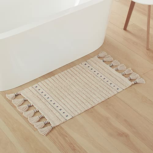 Lucky Brand Boho-Teppich, 100% Baumwolle, Fransen, Boho-Badematte, 50,8 x 101,6 cm, Aquablau